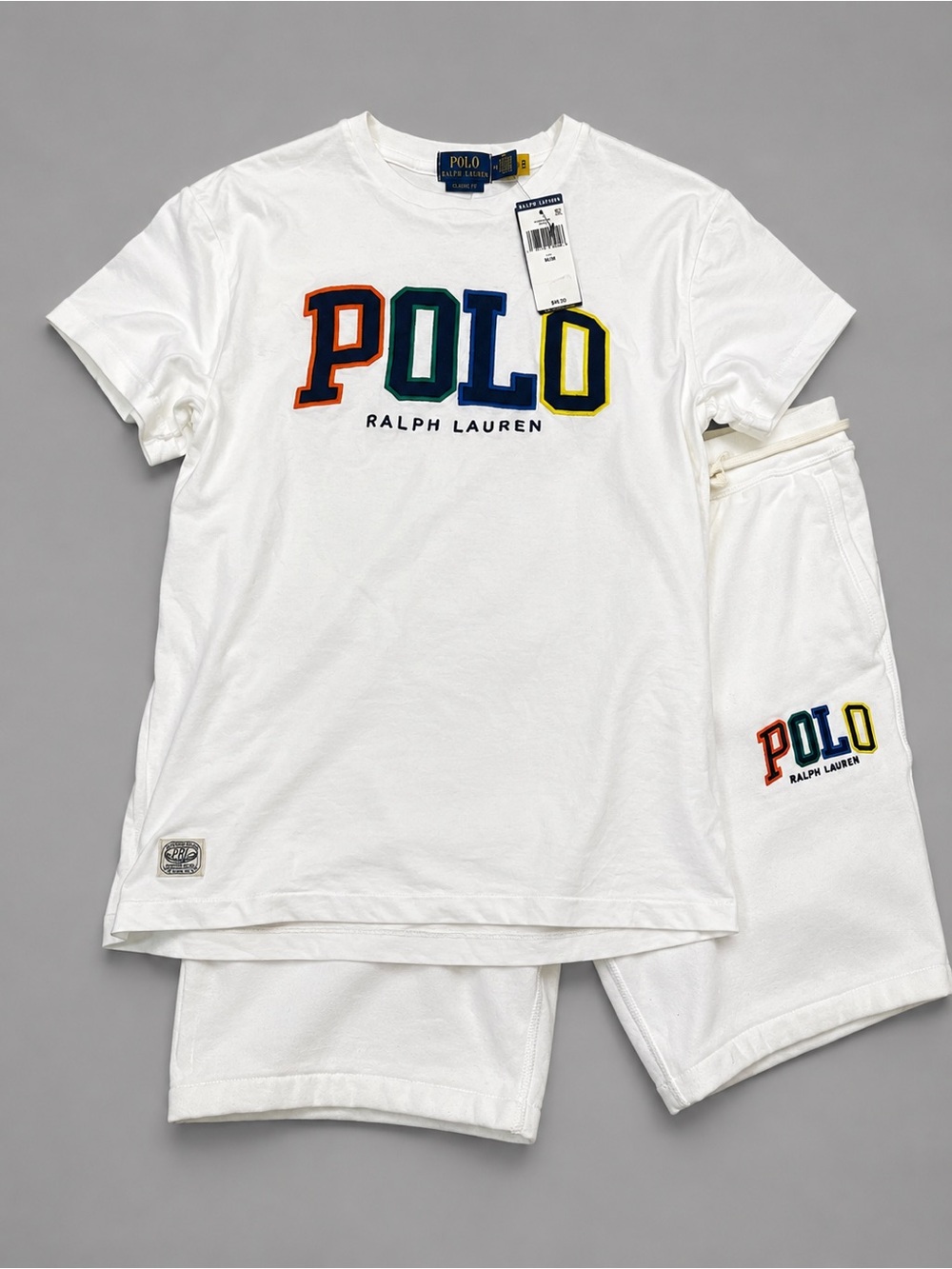 Polo by Ralph Lauren Mens Medium White Logo Tee and Shorts Set